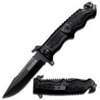 TAC Force TF-711BK Assisted Opening Folding Knife, Black Half-Serrated Blade, Black Handle, 5-Inch Closed