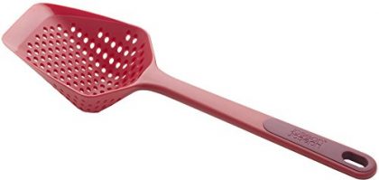 Joseph Joseph Updated Scoop Strainer/Colander/Slotted Spoon, Small, Red