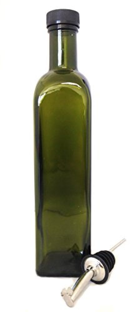 Olive Oil Dispenser, 500ml (Green Bottle, Screw Cap & Flip-Top Pourer)