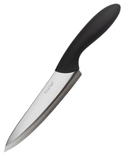 MoiChef 7″ Professional Chef’s Ceramic Knife (Black Mirror Finish) with White Sheath in Gift Box
