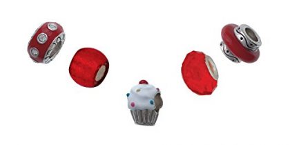 White Cupcake with Sprinkles – Red Assorted Large Hole Beads (5 Pieces)