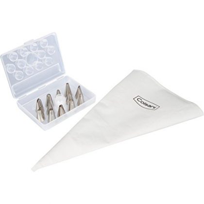 14-piece Cake Decorating Set By Colsani – Kit Includes 12 Stainless Steel Tips, Reusable Cotton Pastry Bag, Coupler, and Storage Case