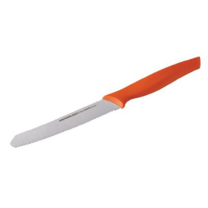 Rachael Ray Cutlery 5-Inch Japanese Stainless Steel Serrated Utility Knife with Orange Handle and Sheath