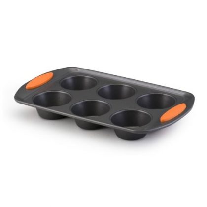 Rachael Ray Oven Lovin’ Cups Nonstick Bakeware Muffin and Cupcake Pan, 6-Cup, Orange Grip