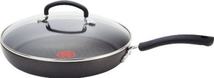 T-fal E91898 Ultimate Hard Anodized Nonstick Thermo-Spot Heat Indicator Deep Saute Pan Fry Pan with Glass Lid Cookware, 12-Inch, Gray
