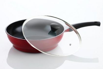 Amore Kitchenware Flamekiss 12″ Red Ceramic Coated Nonstick Wok w/ Glass Lid