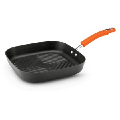Rachael Ray Hard Anodized II Nonstick Dishwasher Safe 11-Inch Deep Square Grill Pan, Orange
