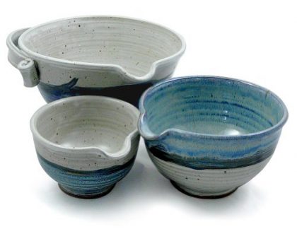 American Made Stoneware Pottery Batter Bowls, 3-Piece Nesting Set