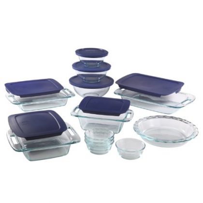 Pyrex Easy Grab 19-Piece Glass Bakeware Set with Blue Lids