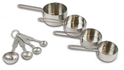 2dayShip 8 Piece Commercial Stainless Steel Measuring Cup and Spoon Set (Measuring Cup: 1 Cup, 1/2 Cup, Cup & 1/4 Cup Measuring Spoons: 1 Tbsp, 1 Tsp, 1/2 Tsp, 1/4 Tsp)