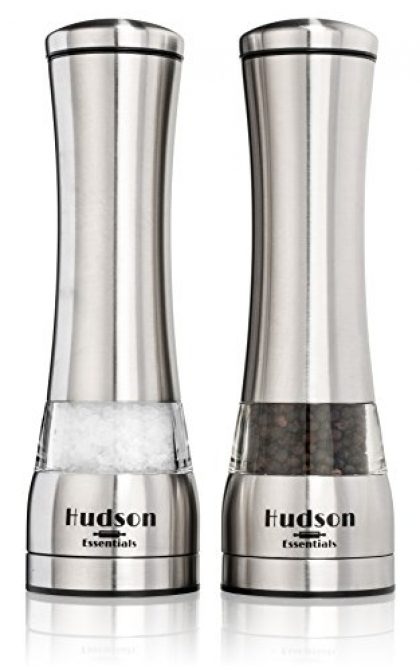 Hudson Deluxe Salt and Pepper Grinder Set – Ceramic Blade & Stainless Steel Construction – Set of 2 Manual Mills
