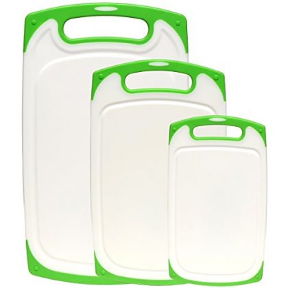 Dishwasher Safe Plastic Cutting Board Set With Non-Slip Feet and Deep Drip Juice Groove. Acrylic Polypropylene White With Lime Green a Beautiful 3 Piece Set by Dutis Kitchenware