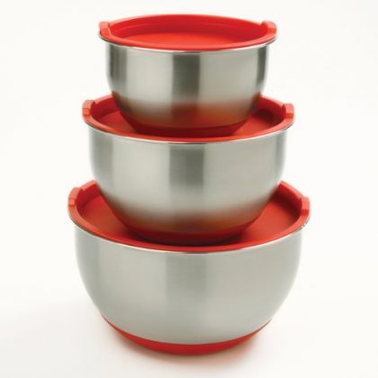 Norpro 10446 3-Piece Stainless Steel Grip Bowls with Lids