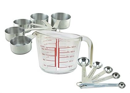Teikis® 11 Piece Measuring Set [5 Piece Measuring Cup + 5 Piece Measuring Spoon + 1 Measuring Glass (500ml)]
