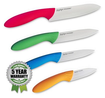 UltraCeramics Color Premium Ceramic Knife Set – 4 Sizes of Kitchen Knives with Clear Blade Covers in Elegant Gift Box