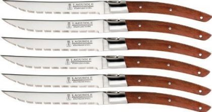 Laguiole Set of 8 Steak Knives Forged Steel Blades Pakka Wood Handles Finished By Hand