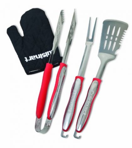 Cuisinart CGS-134 3-Piece Grilling Tool Set with Grill Glove, Red