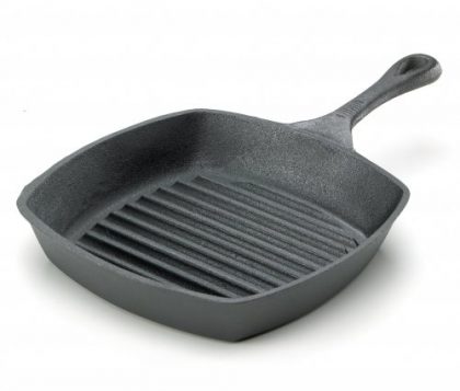 Emeril by All-Clad E96440 Pre-Seasoned Cast-Iron Square Grill Pan Fry Pan Cookware, 10-Inch, Black