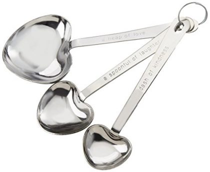 Kate Aspen Simply Elegant Love Beyond Measure Heart-Shaped Measuring Spoons in White Box, Silver/White