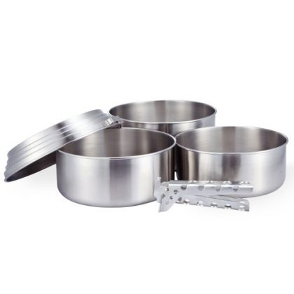 Solo Stove 3 Pot Set – Stainless Steel Camping & Backpacking Cookware Great for Use with Solo Stoves. Lightweight Aluminum Pot Gripper Included.