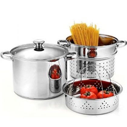 3 X Cook N Home 02401 Stainless Steel 4-Piece Pasta Cooker Steamer Multipots with Encapsulated Bottom, 8-Quart