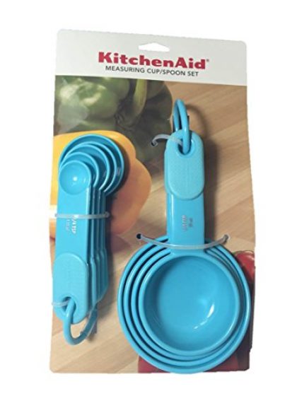 KitchenAid Turquoise Blue Measuring Cups and Spoons with soft grip handles