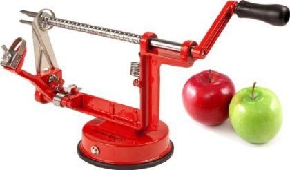 Kitchen Basics Quick Triple Feature Heavy Duty Apple Peeler, Slicer & Corer – Professional Grade (Red)