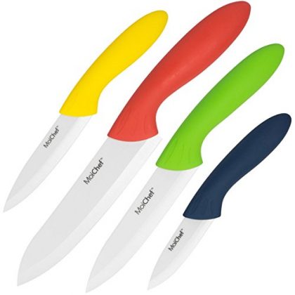 MoiChef 8-Piece Premium Ceramic Knife Set – 4 Color Kitchen Knives with White Sheaths in Gift Box