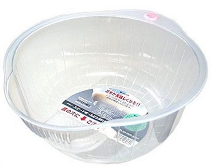 Inomata Japanese Rice Washing Bowl with Side and Bottom Drainers, White