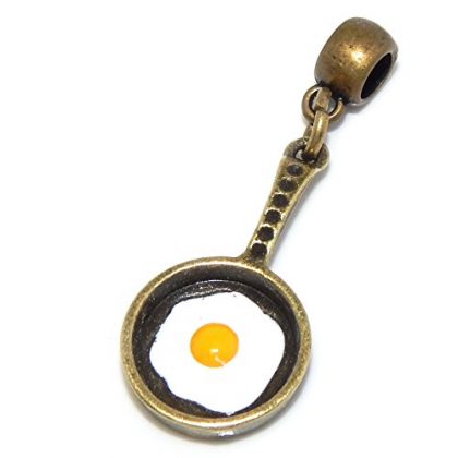 Jewelry Monster Dangling Bronze “Egg in a Frying Pan” Charm Bead for Snake Chain Charm Bracelet 32262