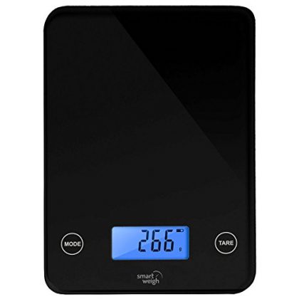 Smart Weigh Digital Kitchen Scale with Glass Top, Audible Touch Buttons, 5-unit Modes, Liquid Measurement Technology (Black)
