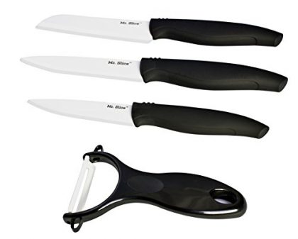 MR. SLICE 7-Piece Premium Ceramic Knife Set 5″ Santoku, 5″ Utility, 4″ Paring Knife with Ceramic-Blade Peeler GIFT BOX SET