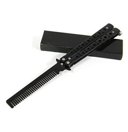 {Factory Direct Sale} Black Stainless Steel METAL Practice Training Trainer Butterfly Balisong Style Knife Comb Cool Sport