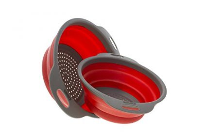 Collapsible Silicone Kitchen Strainer (Colander) Set By Comfify – Includes Two Silicone Strainer Sizes: 8′ and 9.5′ – Burgundy Red & Grey