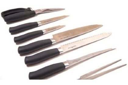 Camp Chef KSET9 Knife Set with Stainless Steel Rubber Handle and Deluxe Carry Bag, 9-Piece