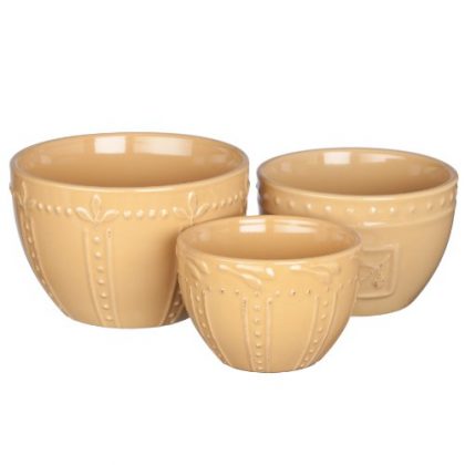 Signature Housewares Sorrento Collection Stoneware Bowls, Gold Antiqued Finish, Set of 3