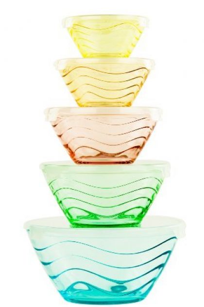 All Purpose Glass Bowl and Food Storage Containers 10 Pcs Set – Glass Lunch Bowls Set with Snap Tight Lids (Wave Design)