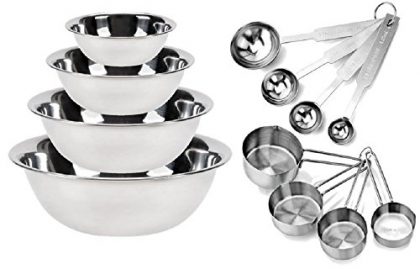 Kitchen MissionTM Stainless Steel Mixing Bowls 1.5,3,4, and 5 quart. Plus Measuring Cup and Spoon Sets, Set of 6