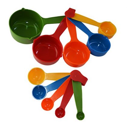 Bekith Good Grips Plastic Measuring Cups and Spoons, Mixed Colors, Set of 10