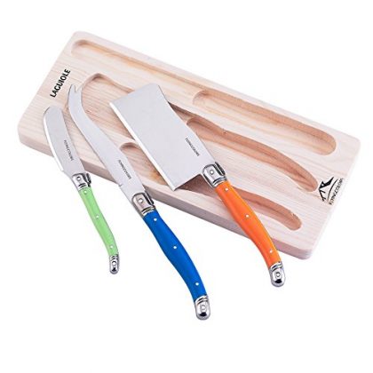 FlyingColors Laguiole Style 3-Piece Cheese Knives Set, with Multicolor Handles