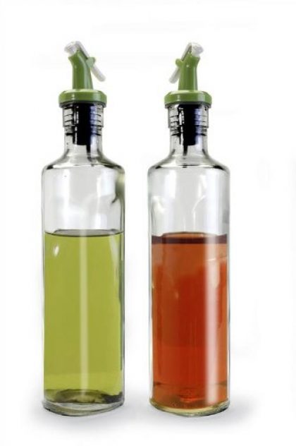 Retro Glass Oil & Vinegar Bottles Cruet Set with Pourers