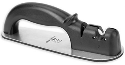 Priority Chef Knife Sharpener, 2 Stage Manual Sharpener System for Knives, Designed for a Sharper Knife Edge, Non Slip Steel Base, Black