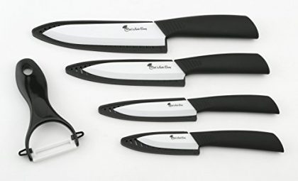 Ceramic Knife Set 9 Piece – Best Global Kitchen Knives with Case (Knife Sheaths) – Add to Collection of Cutlery Kitchen Utensils – Use as Bread, Vegetable and Chef Knife – (Black Set)