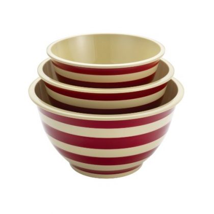 Paula Deen Signature Pantryware 3-Piece Melamine Mixing Bowl Set, Red Stripe