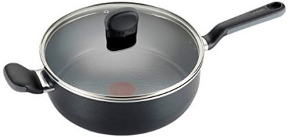 T-fal A68833 Soft Sides Nonstick Thermo-Spot Dishwasher Safe Oven Safe Saute Pan / Jumbo Cooker Cookware, 4.2-Quart, Black