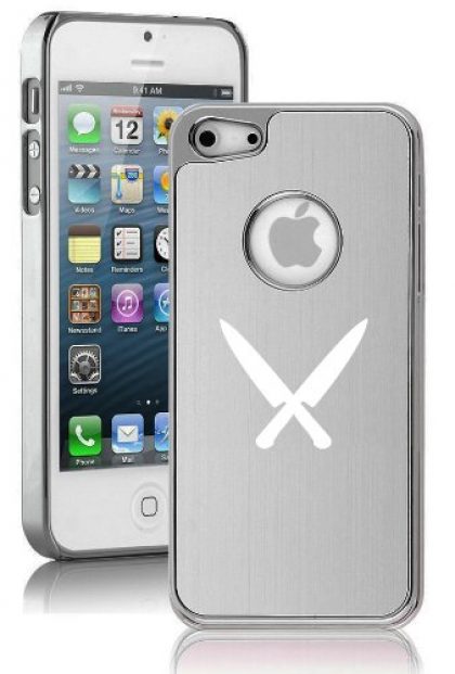 Apple iPhone 5 5S Silver 5E160 Aluminum Plated Chrome Hard Back Case Cover Chef Knives