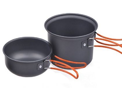 Picnic Camping Hiking Backpacking Pot Pan Cookware Outdoor Cooking bowl set (Orange, 2pcs)