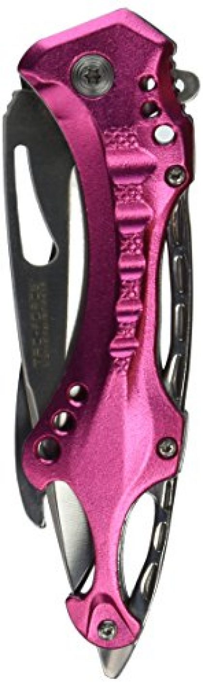 TAC Force TF-705PK Assisted Opening Tactical Folding Knife, Black Half-Serrated Blade, Pink Handle, 4-1/2-Inch Closed