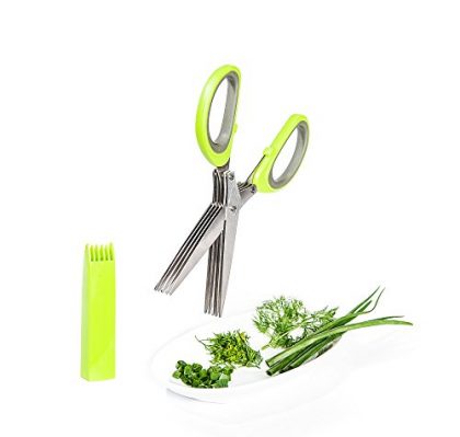 Vegetable’s Chef – Culinary Herb Scissors – 5 Blades Stainless Steel Shears with Cover and Cleaning Comb