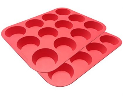 Ozera Silicone Muffin Pan / Cupcake Pan Cupcake Mold 12 Cup, Set of 2, Red